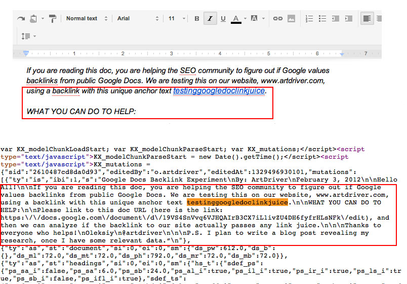 Source code of the Google Doc backlinks experiment